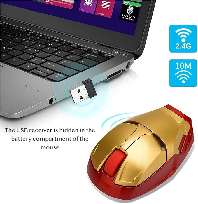 Ergonomic Wireless Mouse - Cool Mice 2.4G Portable Optical Mice with USB Receiver, for Notebook PC Laptop Computer Mac Book, Add a Keychain (Golden)