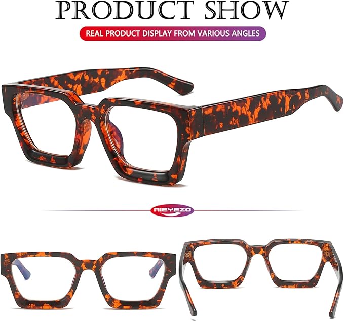 AIEYEZO Square Thick Frame Glasses for Women Men Fashion Blue Light Glasses Trendy Chic Computer Eyeglasses