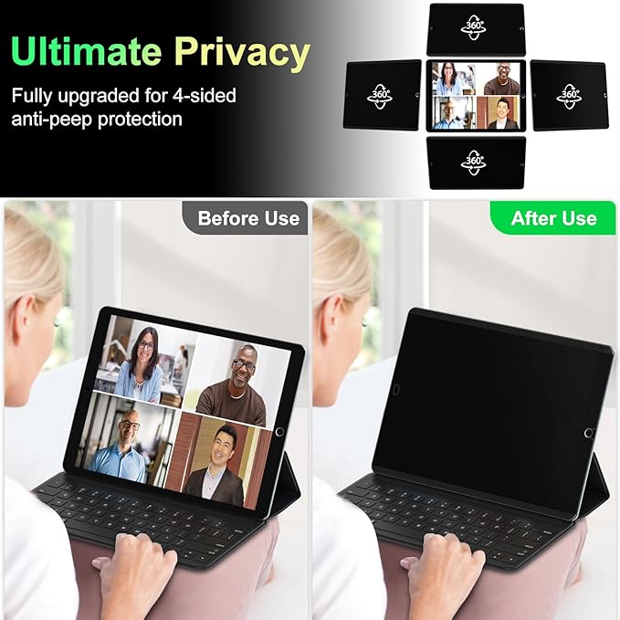 360°Magnetic Privacy Screen for iPad 9th/8th/7th Generation (10.2Inch,2019/2020/2021), Removable Anti Blue Light Glare Spy Private Filter, High Sensitive Bubble-Free Screen Protector