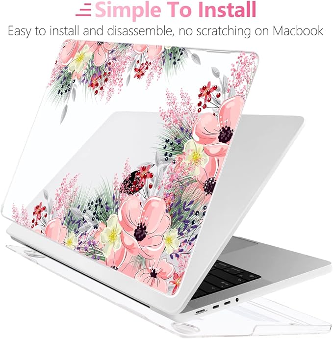 Batianda for MacBook Pro 14 Inch Case 2026-2021 Release M5 M4 M3 M2 M1 Pro/Max, 1.2mm Slim Graphic Hard Shell Cover with Keyboard Cover, Screen Protector 4-in-1 Bundle, Beautiful Floral