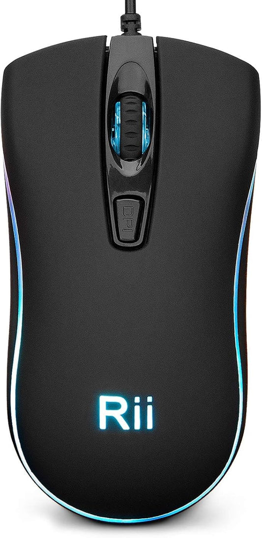 Rii RM105 Wired Mouse,Computer Mouse with Colorful RGB Backlight,Comfortable Grip Ergonomic Optical,USB Wired Mice Support Windows PC, Laptop,Desktop,Notebook,Chromebook