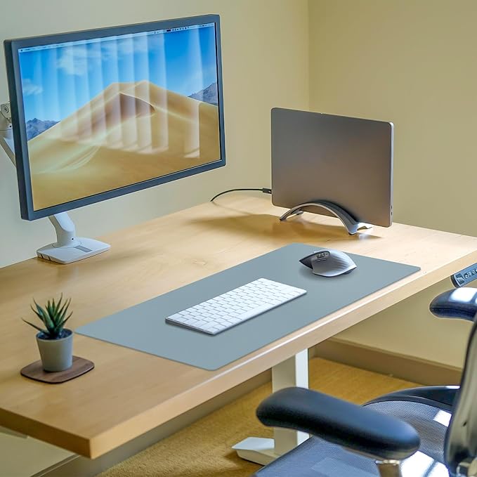Large Desk Pad Mat, Leather Blue Desk Mat for Desktop, Computer Desk Mouse Pad Non-Slip, Waterproof Keyboard Mat for Office/Home/Decor, 23.6" x 13.7"
