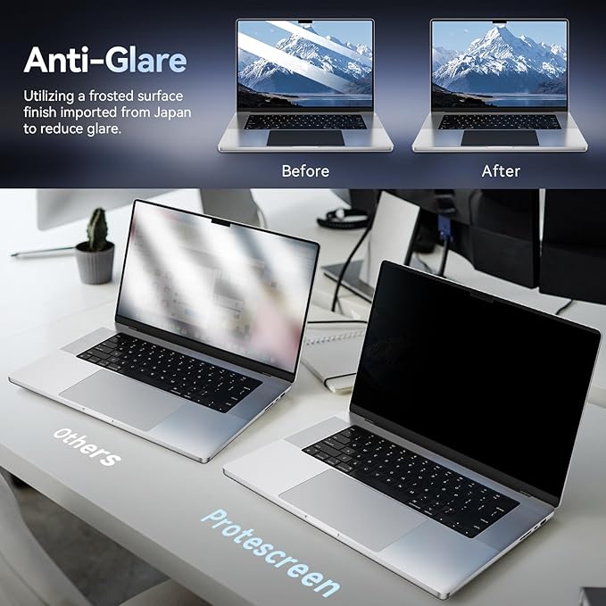 Magnetic Privacy Screen Protector Compatible with MacBook Pro 16 in (2021-2026, M1, M2, M3, M4, M5), Removable Anti Spy Blue Light Glare Shield Laptop Privacy Filter for Apple Mac Pro 16.2 in