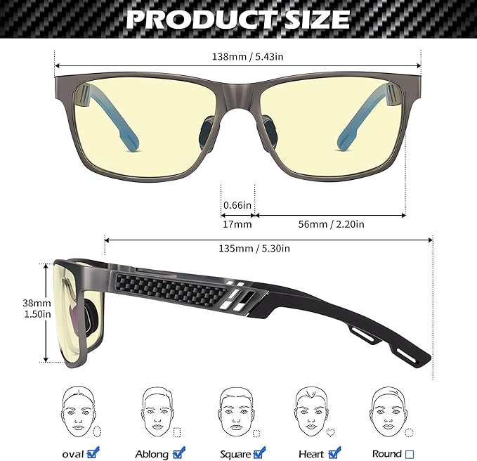 ANYLUV Blue Light Blocking Glasses Men Computer Gaming Glasses Lightweight Al-Mg Metal Anti Eyestrain Eye Protection
