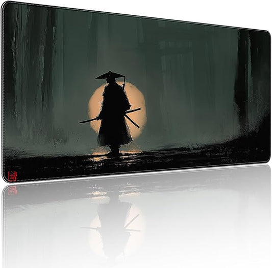 35.4 x 15.7 inch, XXL Extra-Large Gaming Mousepad, Featuring a Japanese Lone Samurai Design, a wear-Resistant, Scratch-Resistant, and Waterproof Surface, and a Non-Slip Rubber Base.