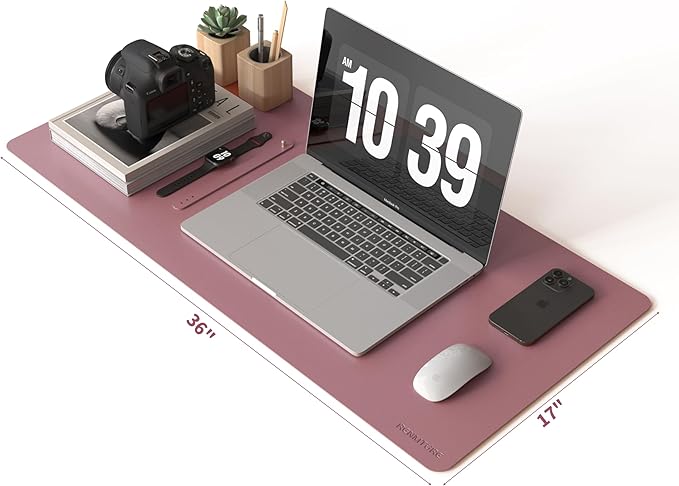 RENMTURE PU Mouse Pad, Faux Leather Large Desk Pad, Home Work Office Accessories, Non-Slip Desk Mat, Waterproof Gaming Pad Desk Blotter (36"x17", Dark Red)