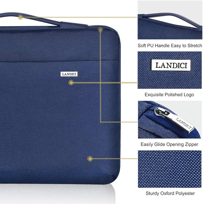 LANDICI 360°Laptop Sleeve Case 13 13.6 Inch Compatible with MacBook Air 13 M1/M2/M3/M4 2020-2025, MacBook Pro 13/14, IPad Air/Pro 13, Waterproof Computer Bag Cover with Handle, Blue