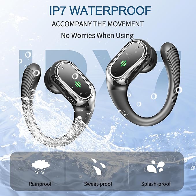 Wireless Earbuds, 2026 Bluetooth 5.4 Headphones Sport, 50Hrs HiFi Stereo Deep Bass Over-Ear buds with ENC Noise Cancelling Mic, IP7 Waterproof & LED Display Earphones with Earhooks for Workout/Running