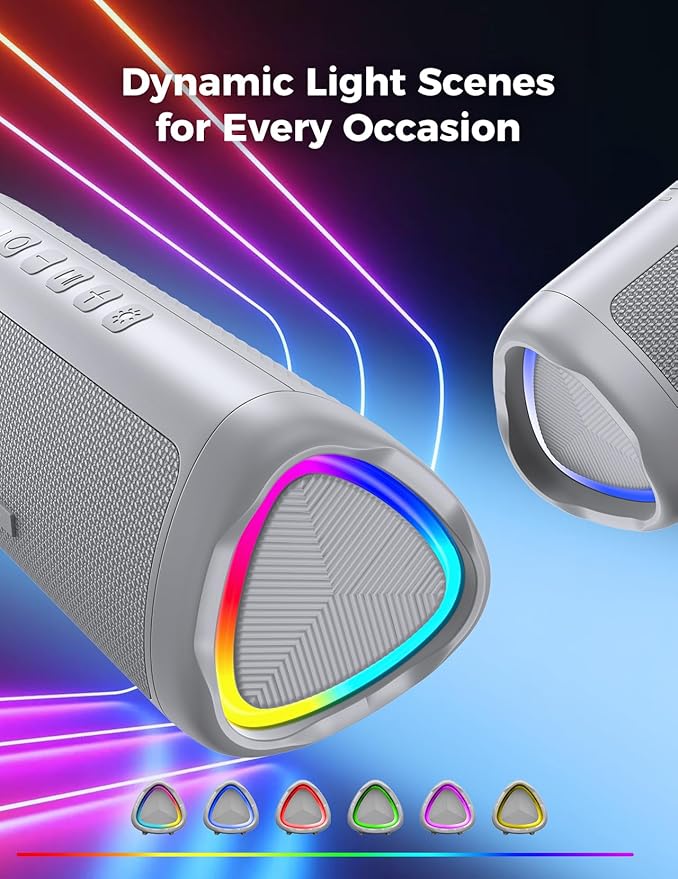 Bluetooth Speaker with HD Sound, Portable Wireless, IPX5 Waterproof, Up to 20H Playtime, TWS Pairing, BT5.3, for Home/Party/Outdoor/Beach, Electronic Gadgets, Birthday Gift (Grey)