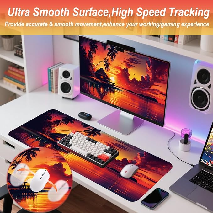 Gaming Mouse Pad 31.5x11.8 inch XL Large Extended Mouse Pad, Big Mousepad Desk Mat for Computer with Non-Slip Rubber Base and Stitched Edge-Sea Sunset