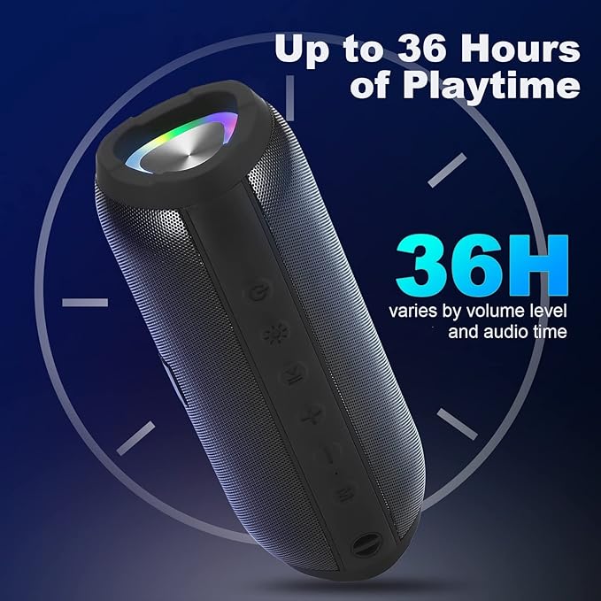 Bluetooth Speakers Wireless with 20W Loud Stereo Sound, TWS Pairing for Outdoor, IPX6 Waterproof Shower Speakers, 36H Playtime, Built-in Mic Radio Mode RGB Lights
