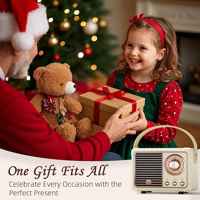 Speaker Retro Female Friend Birthday Gift Ideas Portable Wireless Speaker Gifts for Women,Girls,Friend Old School Style Small Support USB/TF/AUX for Antique Bedroom,Kitchen,Office,Desk Decor(Beige)
