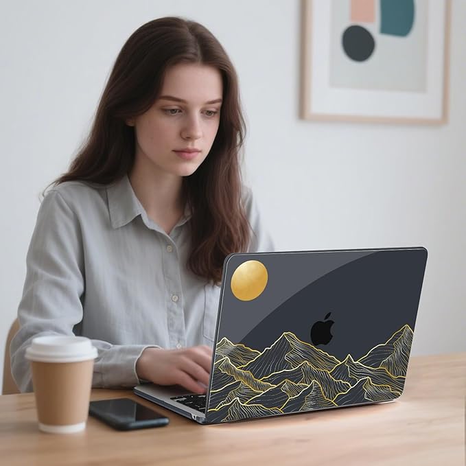 G JGOO Compatible with MacBook Air 13 inch Case 2026 2025-2022 M5 A3449 M4 A3240 M3 A3113 M2 A2681, Hard Shell for MacBook Air 13.6 inch Case + Keyboard Cover + Screen Protector, Abstract Mountain