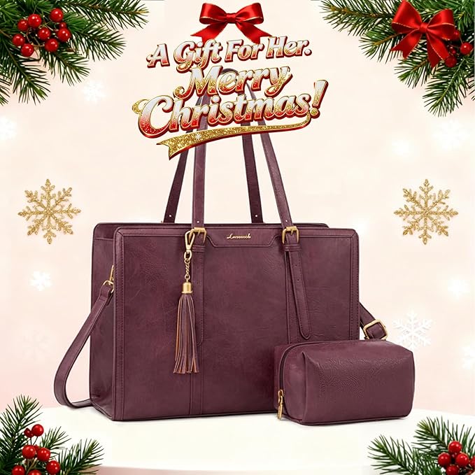 LOVEVOOK Laptop Bag for Women Vintage Leather Work Tote 15.6 inch Large Capacity Computer bag with Clutch Purse for Office, Travel, School, Casual