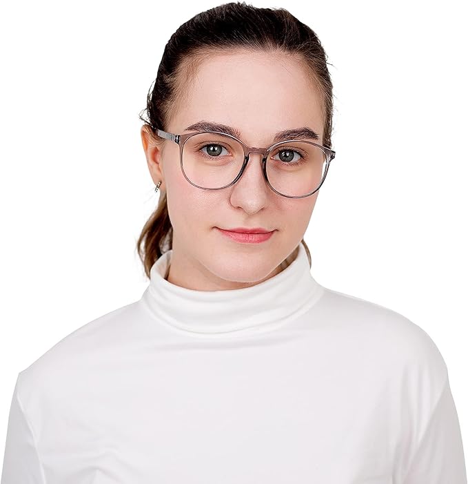 LifeArt Round Blue Light Blocking Glasses, Computer Glasses, Gaming Glasses, TV Glasses for Women Men (Clear Gray, 4.25 Magnification)