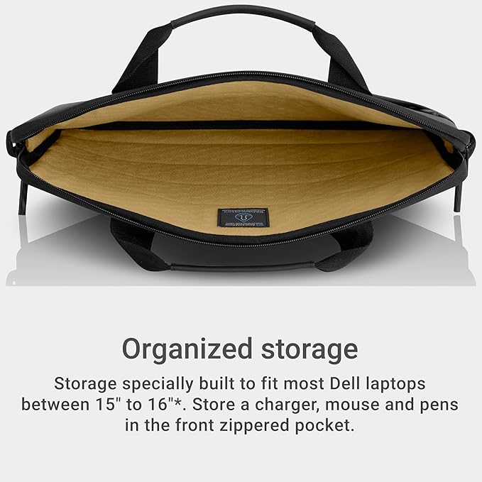 Dell 15-16 EcoLoop Pro Sleeve - CV5623 - Organizer, Front Zippered Pocket, Weather-resistant, Luggage Pass Through, Padded Carry Handles, Detachable Shoulder Strap, Nylex Lining Material - Black