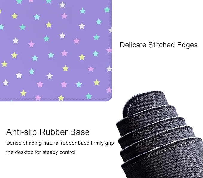 Mouse Pad Gaming, Large Mouse Pads, Non-Slip Rubber Base Mousepad, Keyboard Mouse Mat Desk Pad with Stitched Edges, 31.5x11.8 inch Pastel Star Pattern