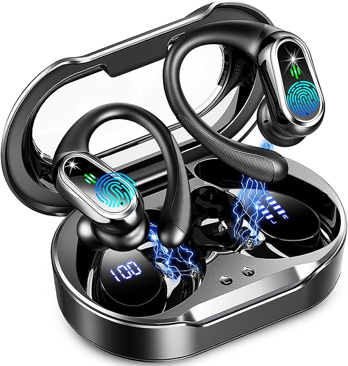 Wireless Earbuds, 2026 Bluetooth 5.4 Headphones Sport, 50Hrs HiFi Stereo Deep Bass Over-Ear buds with ENC Noise Cancelling Mic, IP7 Waterproof & LED Display Earphones with Earhooks for Workout/Running