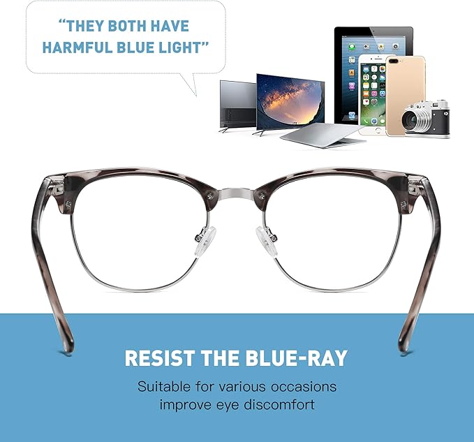 Blue Light Blocking Glasses Vintage Half Frame UV Clear Lens Anti Eyestrain Computer Gaming Glasses for Women Men