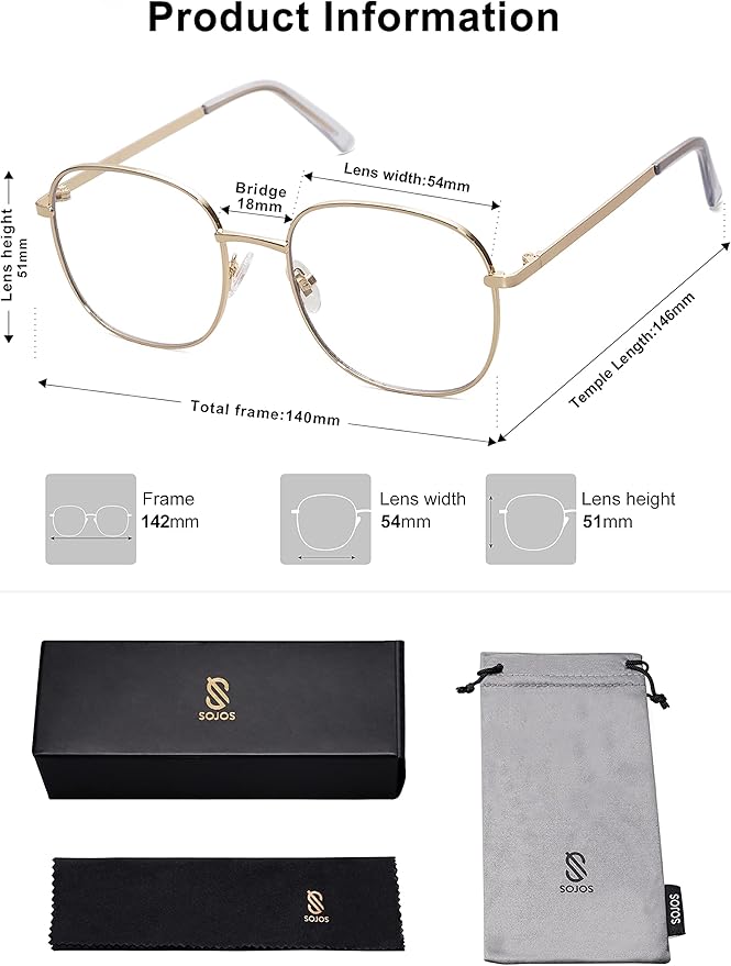 SOJOS Classic Square Blue Light Blocking Glasses for Women Men Stylish Computer Glasses SJ1137