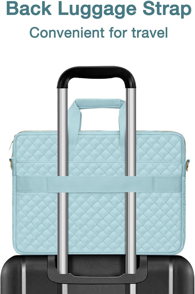 MOSISO 15-16 inch Laptop Bag, Laptop Briefcase Messenger Compatible with MacBook Pro 16/Air 15, HP, Dell, Lenovo, Square Quilted Computer Bag Work Office Business with 3 Pockets&Strap, Ice Blue