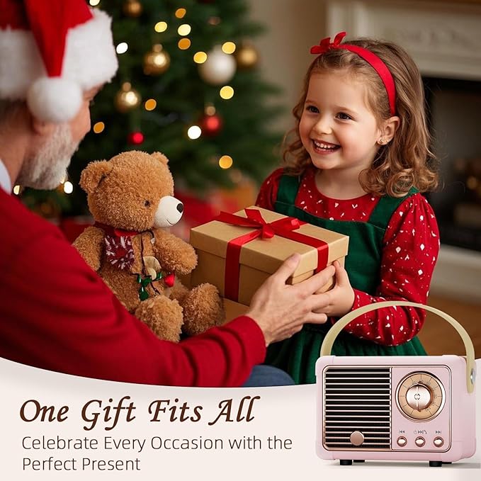 Retro Bluetooth Speakers Birthday Gifts for Girls Small Cute Pink Portable Wireless Speaker Gift Ideas for Women,Her,Girls,Wife Old School Speaker Vintage Aesthetic Decor for Bedroom,Office(Pink)