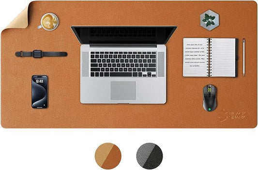 Black Shark Leather Desk Pad Protector, Office Desk Mat, Large Mouse Pad, Laptop Desk Pad - XL Size Waterproof, Non-Slip, Easy to Clean Desk Mat (35.4" x 16.9" x 0.12") - Manta P10 Brown