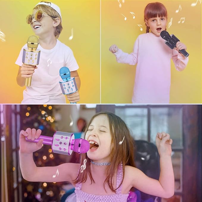 Birthday Gifts for 3-11 Year Old Girls, Bluetooth Karaoke Microphone for Kids Gifts for Teenage Girls Christmas Stocking Stuffers for Kids Popular Toys for 4-12 Year Old Boys Girls - Gold
