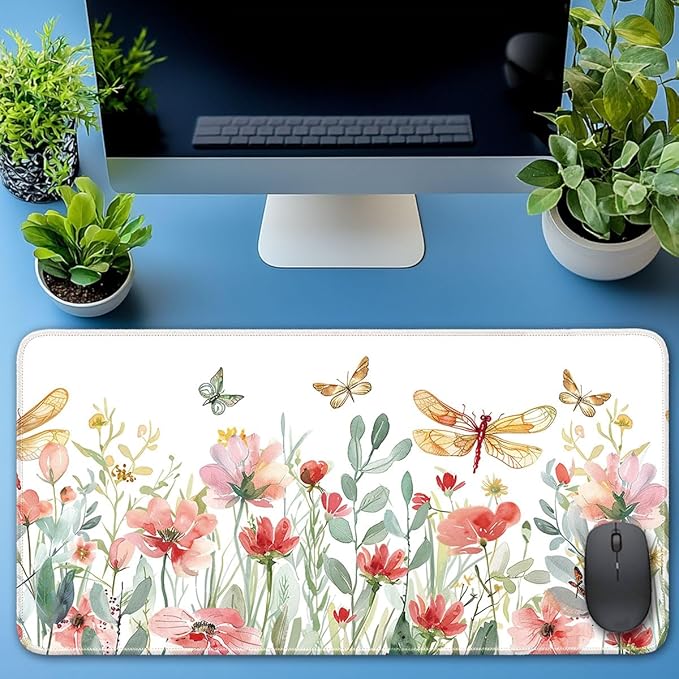 Desk Pad Protector, Office Desk Mat, Large Mouse Pad, Non-Slip Desk Blotter, 23.6x11.8 inch, Watercolor Flower