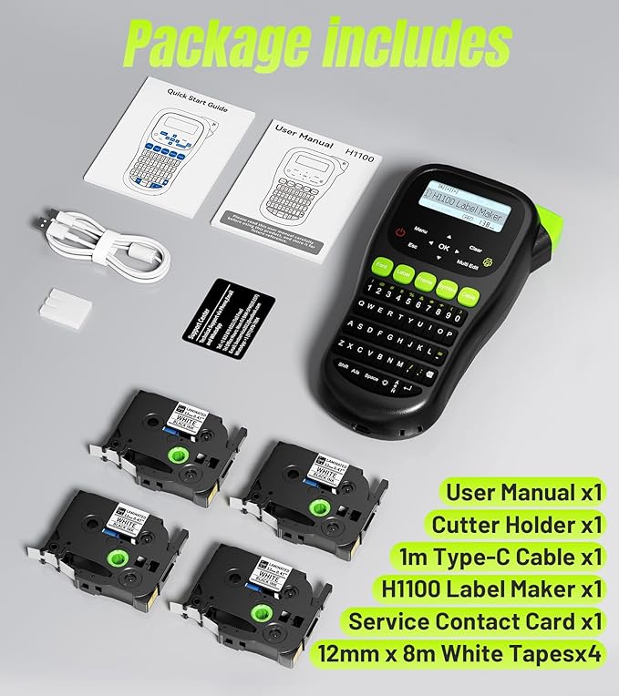 Label Maker Waterproof-Labels, Wire Label Maker Machine with 4 Tapes, Laminated Handheld Label Printer, Backlit & Portable & 3 Cable Modes, H1100 Labeler for Industrial Office Organization