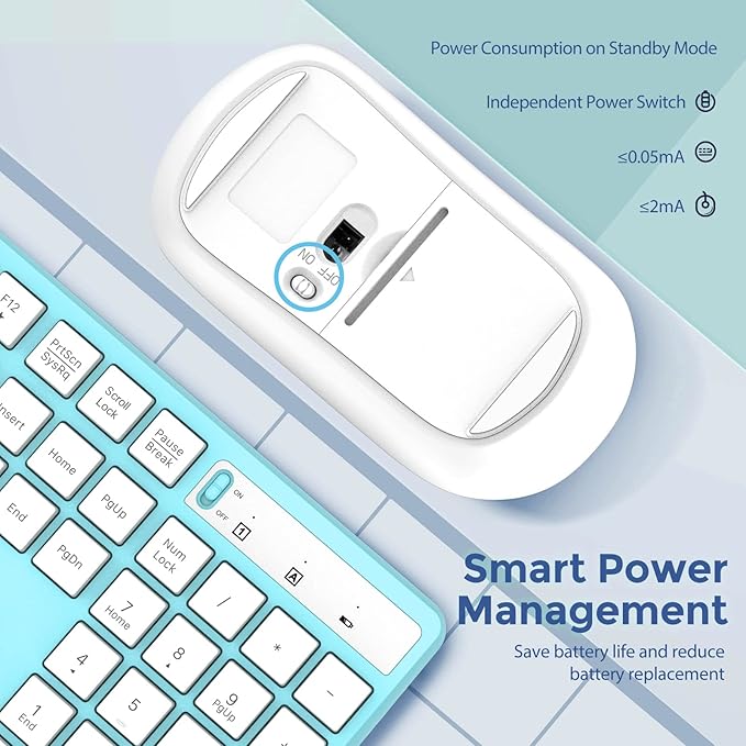 Wireless Keyboard and Mouse Combo, Lovaky 2.4G Full-Sized Ergonomic Keyboard Mouse, 3 DPI Adjustable Cordless USB Keyboard and Mouse, Quiet Click for Computer/Laptop/Windows/Mac (1 Pack, Blue)