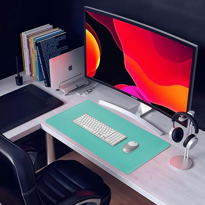 Dual-Sided Desk Pad, Large Mouse Pad, Natural Cork & PU Leather Non-Slip Waterproof Desk Mat for Office and Home (Fruit Green, 31.5" x 15.7")