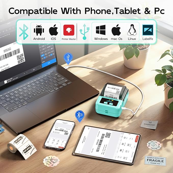 Phomemo M120 Smart Label Printer - 2" Bluetooth Thermal Label Maker with OCR & Voice Recognition, 3000 Labels Battery, 6000+ Icons for Business & Home