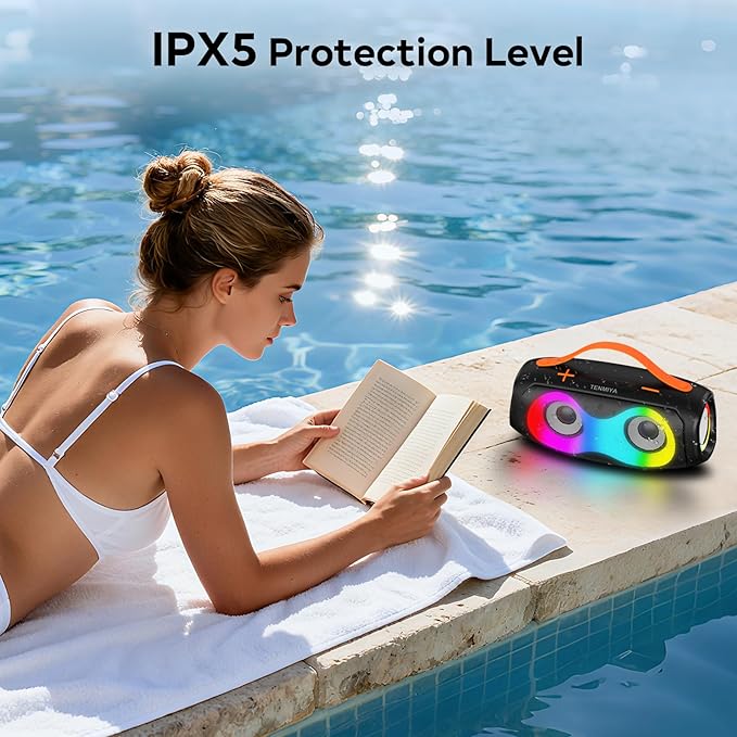 TENMIYA Portable Bluetooth Speaker,IPX5 Waterproof WirelessSpeaker with Dynamic Lights,TWS Pairing to 40W StereoSound,Bluetooth 5.0,20HPlaytime,Outdoor/Home SmallSpeakers as Gifts forTeens or Women
