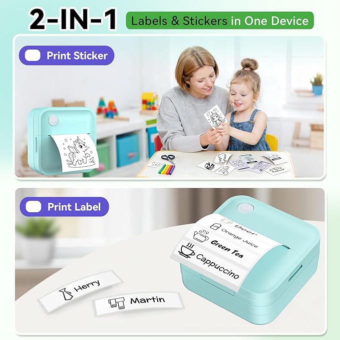 Label Maker Machine with Tape - Mini Sticker Printer Bluetooth Label Printer for Home Office Organization, Portable Thermal Sticker Maker Print Pod with Multiple Templates for Phone