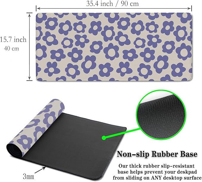 Gaming Mouse Pad Purple, Big Mouse Pads Desk Pad for Women Office Decor Office Desk Mats, Pad for Mouse Waterproof Non-Slip Rubber Base, 35.4 X 15.7 inch for Work/Game/Office/Home Flowers