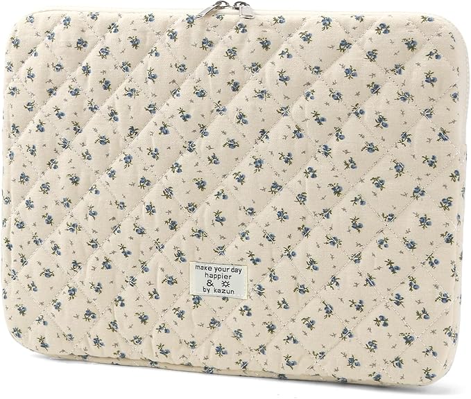 Puffy Laptop Sleeve 15-15.6 Inch Cute Quilted Laptop Protective Case Padded Floral Computer Sleeve for MacBook (A-Blue, 15 Inch)