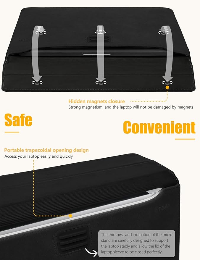 HYZUO 13.3-14 Inch Laptop Sleeve Case Bag with Adjustable Stand for MacBook Pro 14 M5/M4/M3/M2/M1 Pro/Max A3426 A3427 2026-2021, MacBook Air/Pro 13.3, 13.8-13.5 Surface Laptop, Black