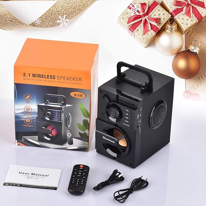 Bluetooth Speaker, Portable Bluetooth Speakers with Subwoofer Wireless Stereo Sound Rich Bass Outdoor Party Speakers Support Remote Control FM Radio LED Lights