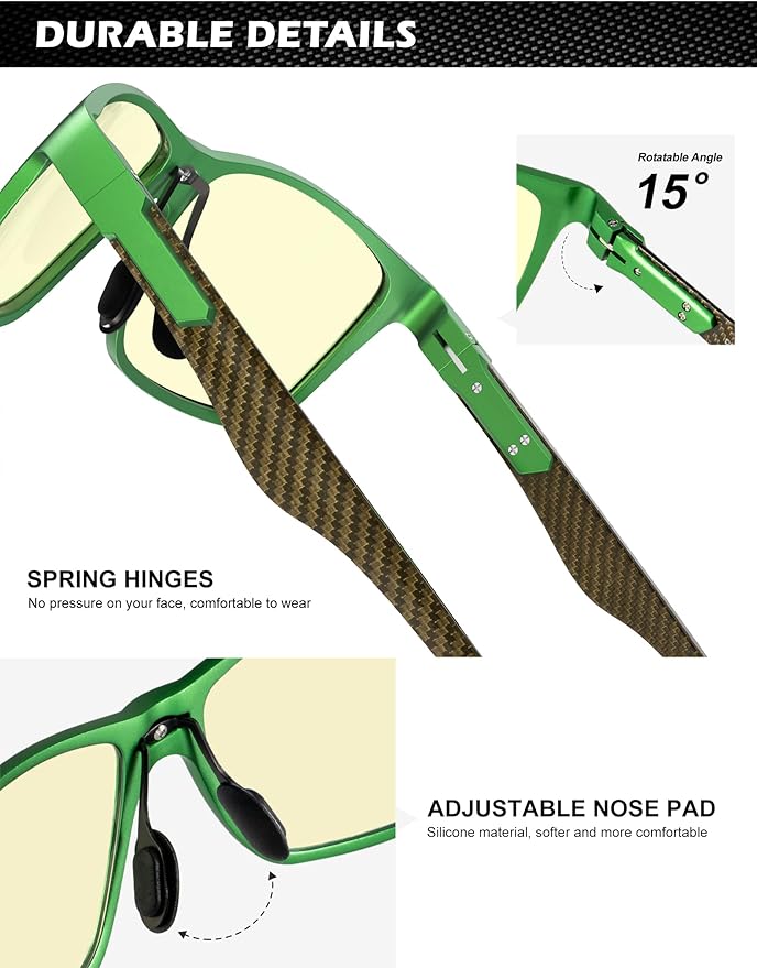 ANYLUV Carbon Fiber Reading Glasses for Men Women, Blue Light Blocking Computer Readers, Anti Glare Spring Hinge