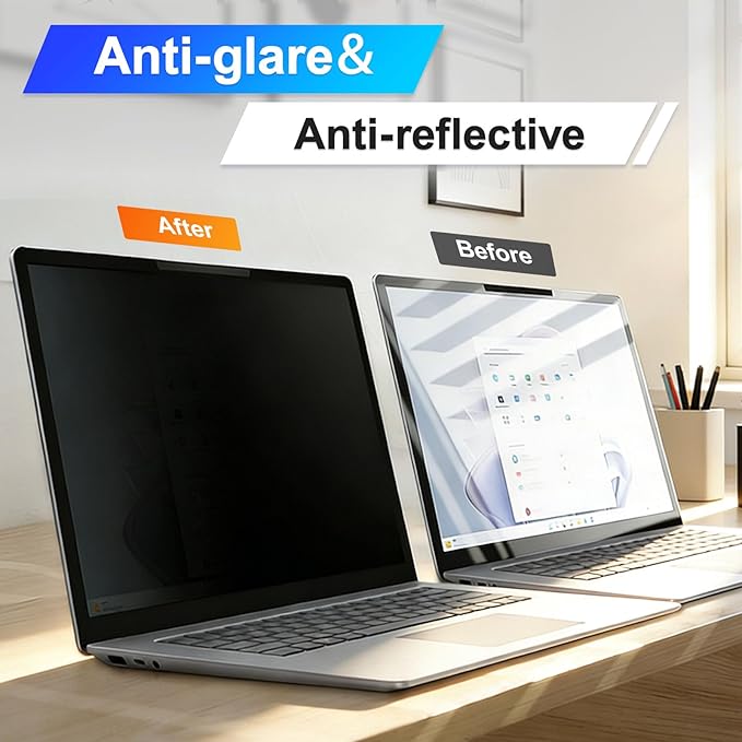 Magnetic Laptop Privacy Screen 14 Inch 16:9 Display, Removable Computer Screen Privacy Shield, Anti-Glare Blue Light Protector Compatible with Dell Hp Lenovo Acer Asus Samsung