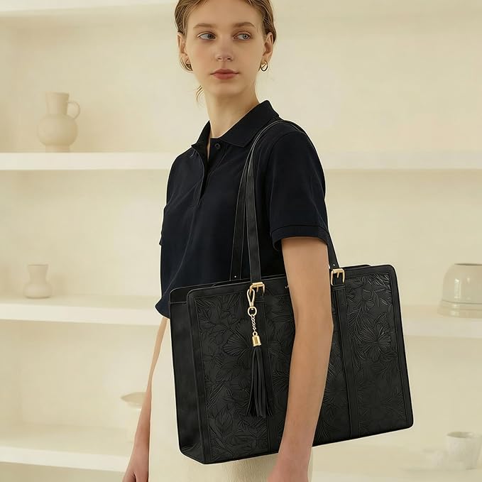 LOVEVOOK Laptop Bag for Women Vintage Leather Laptop Tote 15.6 inch Large Capacity Computer bag with Clutch Purse for Work