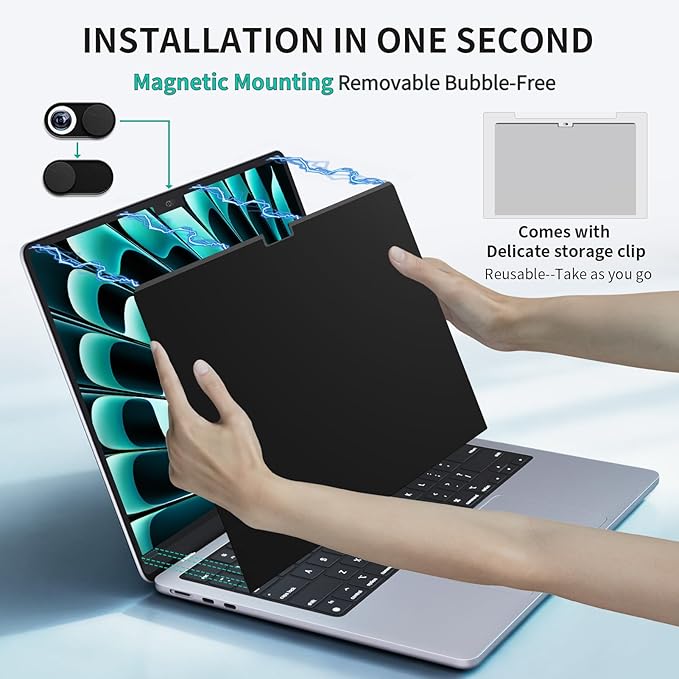 Magnetic Privacy Screen for MacBook Air/Pro 13 Inch (2016-2022, M1, M2),Removable Anti Glare Blue Light Filter for Mac 13.3In Laptop Privacy Filter Shield Protector