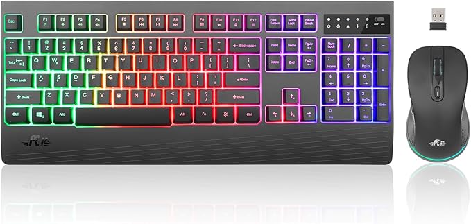 Rii RK210 Wireless Keyboard and Mouse Combo,2.4GHz Full Size Rechargeable Gaming RGB Keyboard and Mouse for Gaming,Office