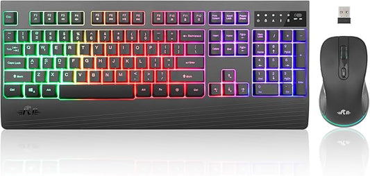 Rii RK210 Wireless Keyboard and Mouse Combo,2.4GHz Full Size Rechargeable Gaming RGB Keyboard and Mouse for Gaming,Office