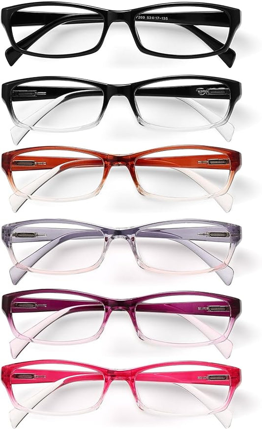 Gaoye Reading Glasses for Women, 6 pack Fashion Readers for Women Men Spring Hinge Eye Glasses, Blue Light Reading Glasses