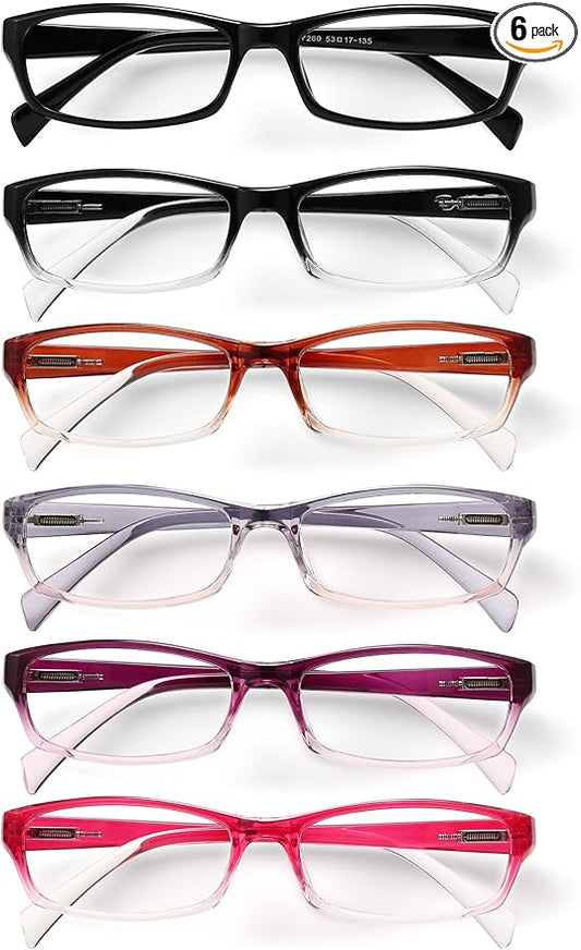 Gaoye Reading Glasses for Women, 6 pack Fashion Readers for Women Men Spring Hinge Eye Glasses, Blue Light Reading Glasses