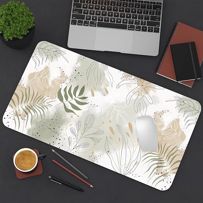 Desk Mat Large Protector Pad 31.5" ×15.7", Non-Slip PU Leather Desk Blotter, Waterproof Mouse Pad for Office Home Leaf