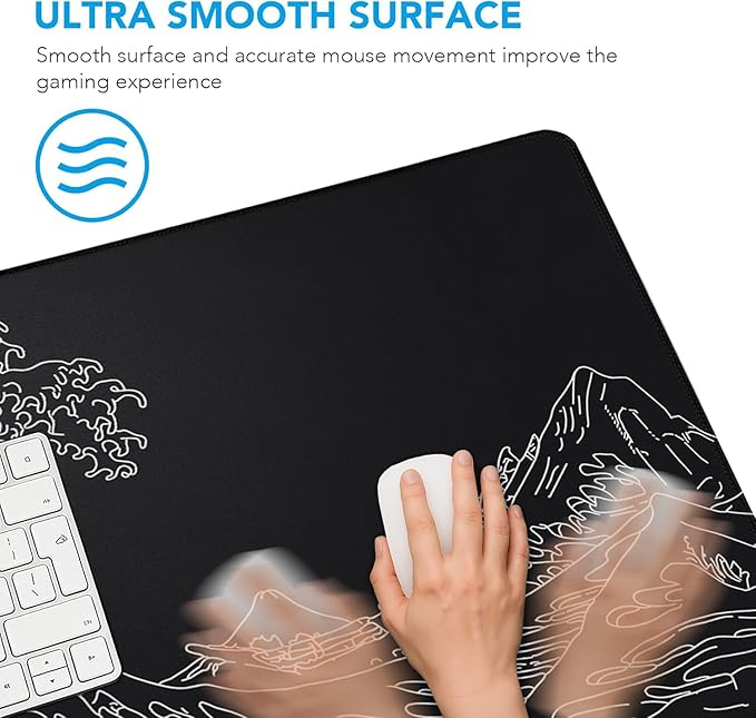 Large Gaming Mouse Pad, Waterproof Mousepad with Stitched Edges, Non-Slip Rubber Base, XXL Computer Long Keyboard Mouse Mat for Gamer, Office & Home, 31.5" x 15.7", Waves
