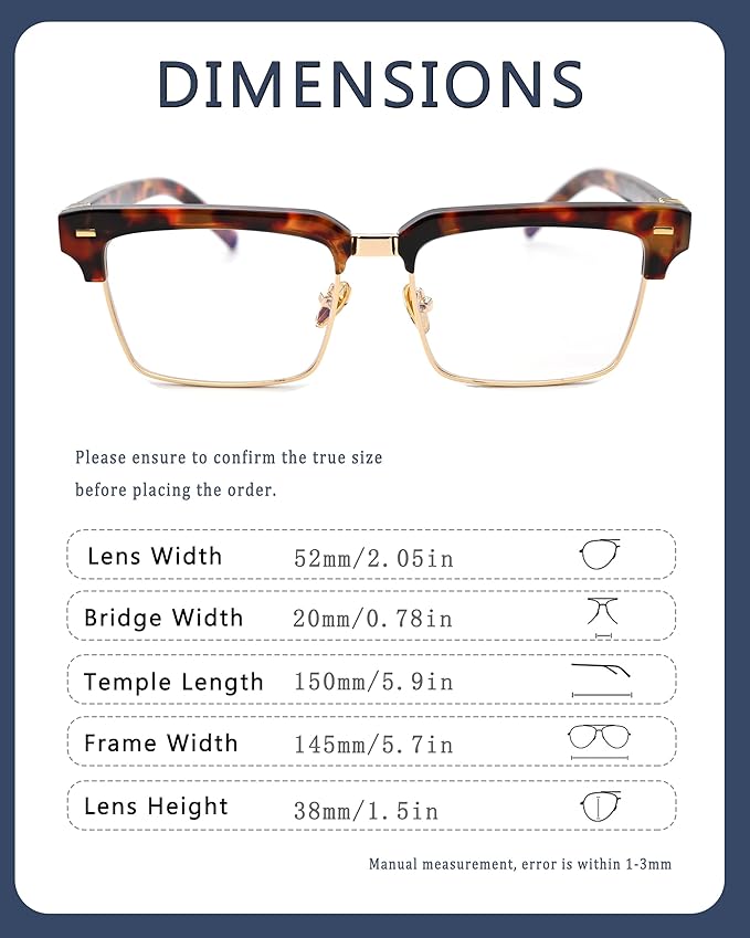 Semi Rimless Rectangle Blue Light Glasses Men Women Black Square Eyewear